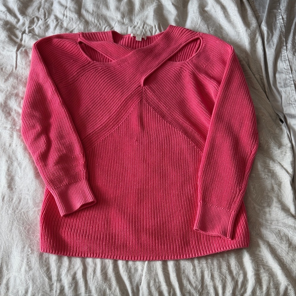 COS Hot Pink Cutout Crewneck Sweater
